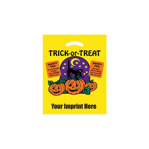 Custom Printed Halloween Stock Design Yellow Die Cut Bag • Trick-or-Treat (12"x15") - Flexo Ink -  13YP1215-FI